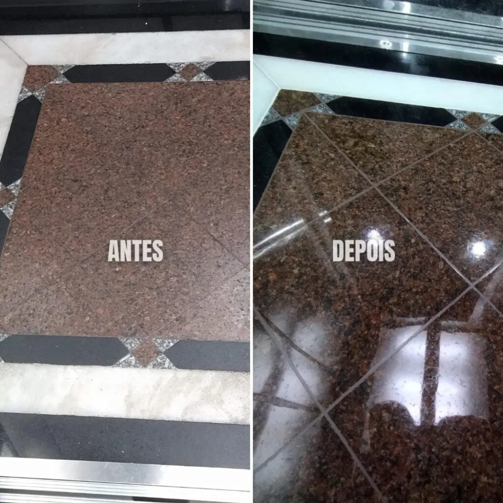 Piso de granito antes e depois do polimento profissional